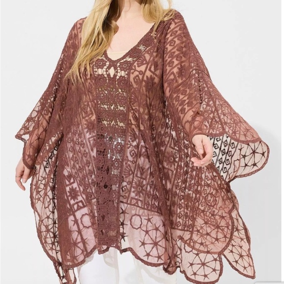 TORRID Tops - Scalloped Lace Poncho - Rose Taupe
